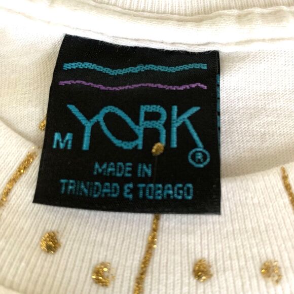 York Trinidad T-Shirt Womens Medium Sea-Life Gold Thread Embroidery Coastal - Picture 10 of 10